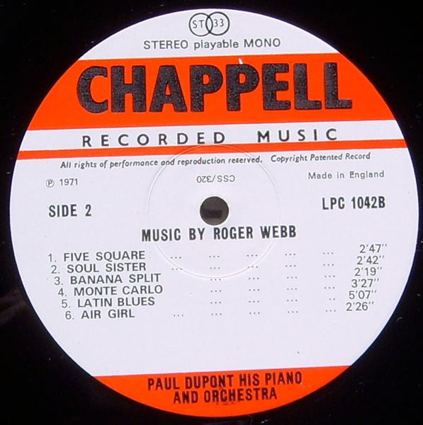 John Cacavas And His Orchestra / Paul Dupont & His Orchestra : Music By John Cacavas / Music By Roger Webb (LP)