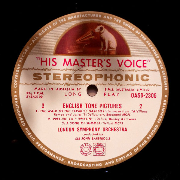 Sir John Barbirolli • John Ireland / Arnold Bax / Frederick Delius • London Symphony Orchestra : English Tone Pictures (LP)