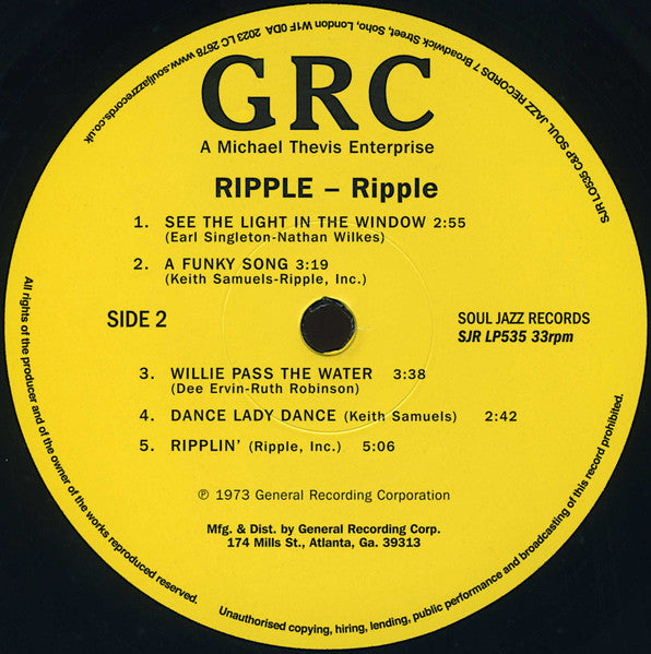 Ripple : Ripple (LP, Album, RSD, Ltd, RE)