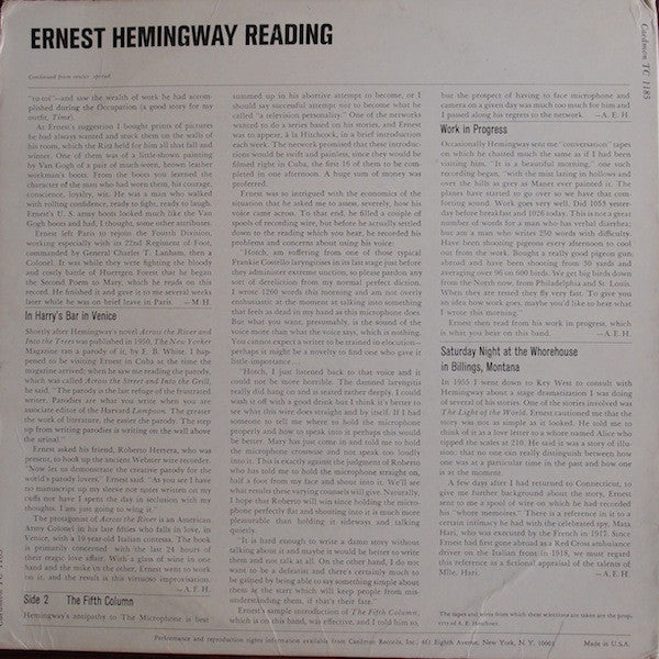Ernest Hemingway : Reading (LP)
