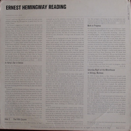 Ernest Hemingway : Reading (LP)
