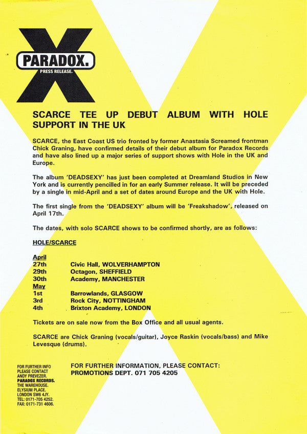 Scarce : Freak Shadow (12", Single, Promo)