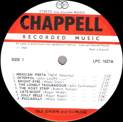 Ole Jensen And His Music : Chappell Recorded Music (LP)