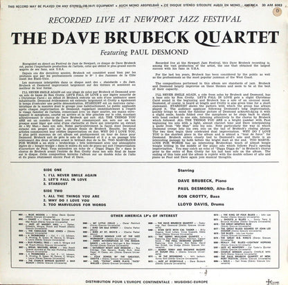 The Dave Brubeck Quartet Featuring: Paul Desmond : Recorded Live At Newport Jazz Festival (LP, Album)