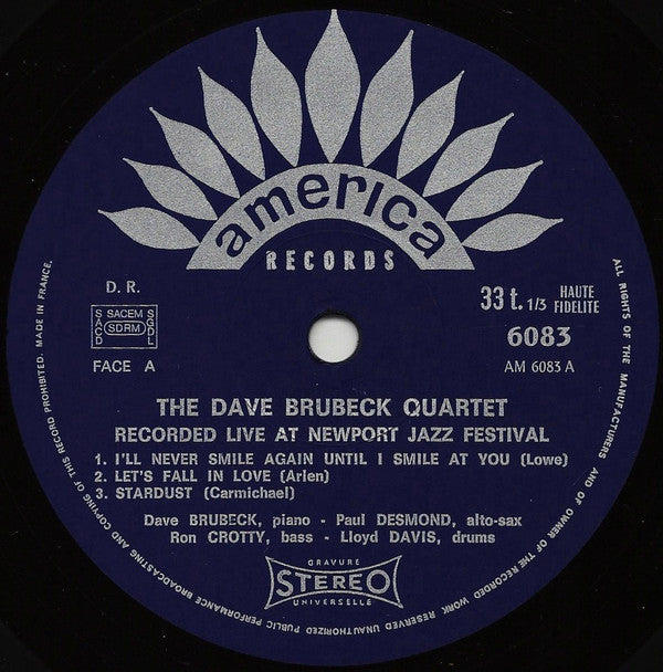 The Dave Brubeck Quartet Featuring: Paul Desmond : Recorded Live At Newport Jazz Festival (LP, Album)