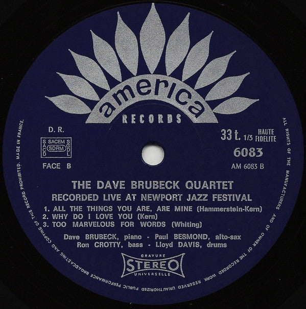 The Dave Brubeck Quartet Featuring: Paul Desmond : Recorded Live At Newport Jazz Festival (LP, Album)