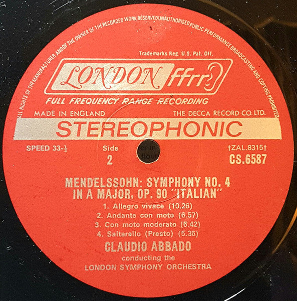 Mendelssohn*, London Symphony*, Abbado* : Scotch Symphony / Italian Symphony (LP)