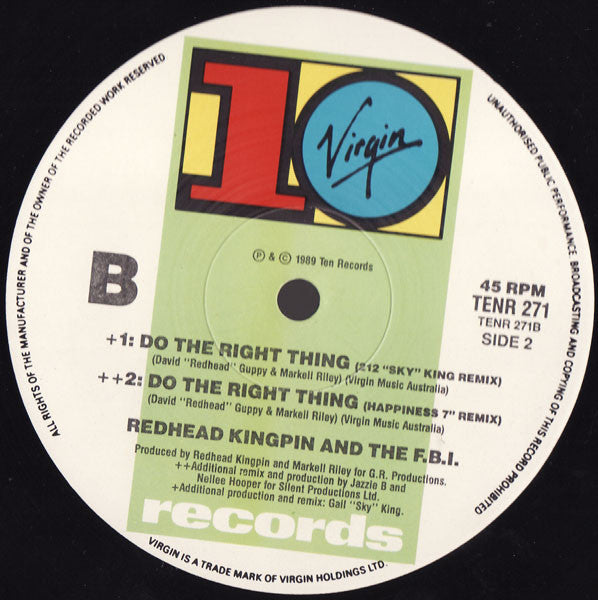 Redhead Kingpin And The FBI : Do The Right Thing (The Happiness Remix) (12", Gre)