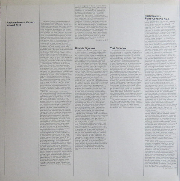 Sergei Vasilyevich Rachmaninoff, Dimitris Sgouros, Berliner Philharmoniker, Yuri Simonov : Klavierkonzert Nr. 3 / Piano Concerto No. 3 (LP)