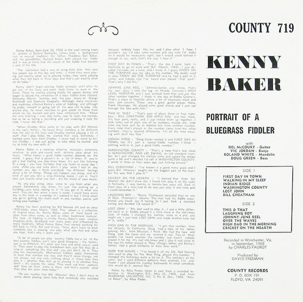 Kenny Baker (4) : Portrait Of A Bluegrass Fiddler (LP, Album)