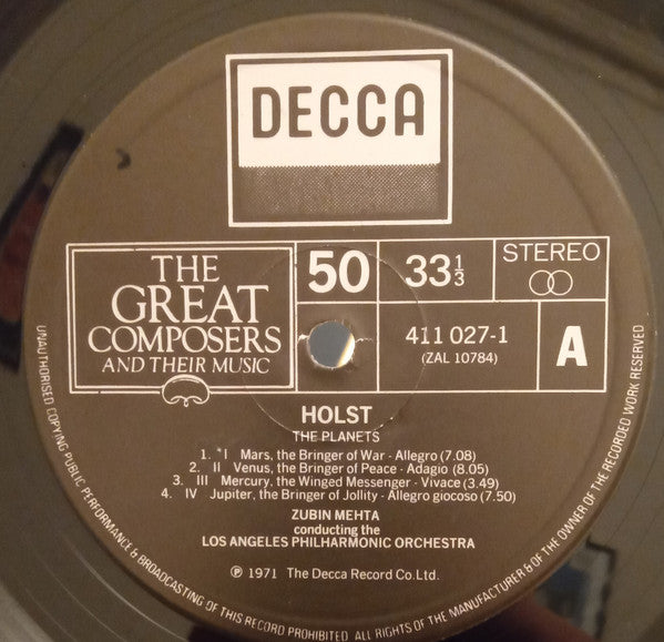 Gustav Holst, Los Angeles Philharmonic Orchestra, Zubin Mehta : The Planets (LP, RE)