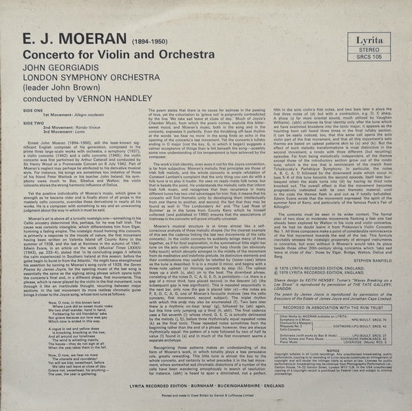 Ernest John Moeran - John Georgiadis, London Symphony Orchestra, Vernon Handley : Violin Concerto (LP)