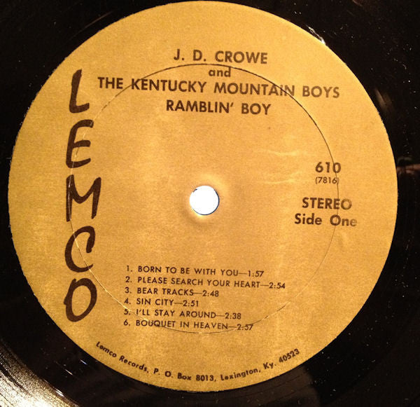 J.D. Crowe And The Kentucky Mountain Boys : Ramblin' Boy (LP, Album)