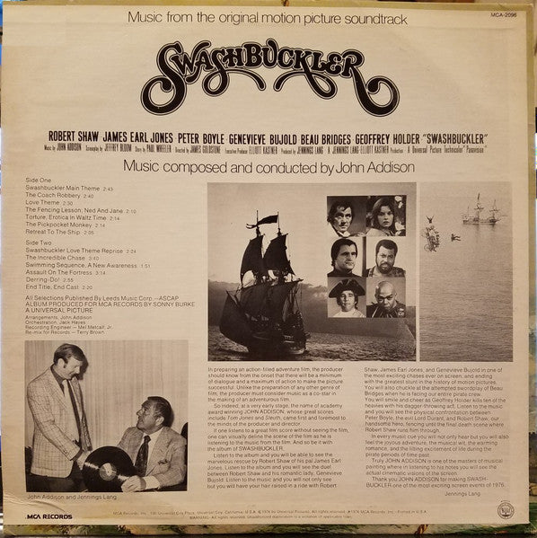 John Addison : Swashbuckler (Music From The Motion Picture Soundtrack) (LP, Album)