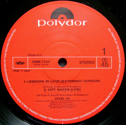 Level 42 : Lessons In Love / Something About You (12", Ltd)