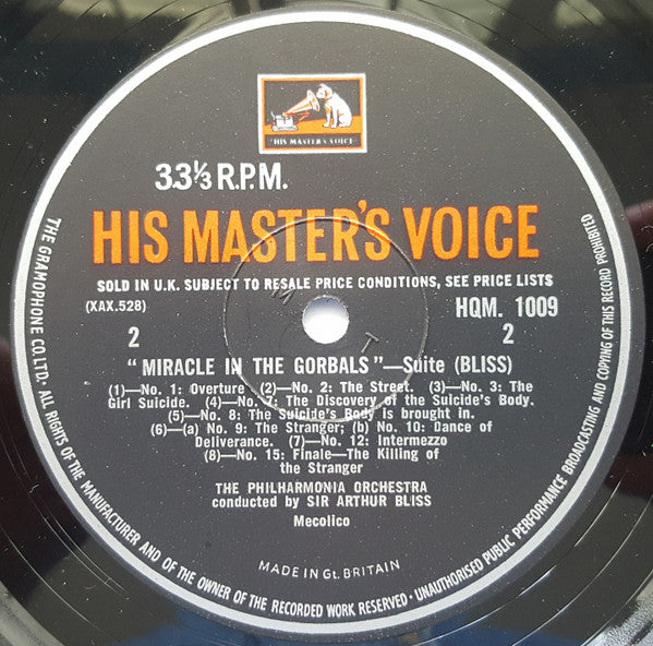 Arthur Bliss / Philharmonia Orchestra : Music For Strings / Miracle In The Gorbals (LP, Album, Mono, RE)