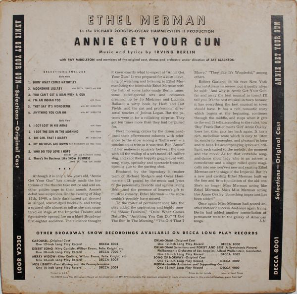 Ethel Merman With Ray Middleton, "Annie Get Your Gun" Original Broadway Cast : Annie Get Your Gun (LP, Album, RE)