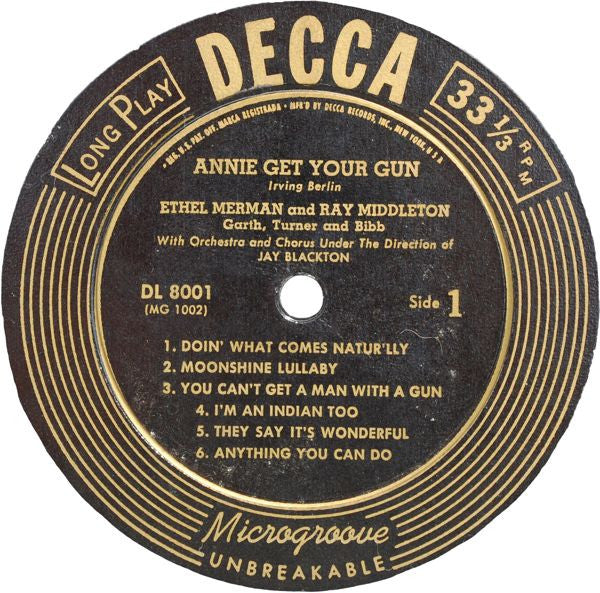 Ethel Merman With Ray Middleton, "Annie Get Your Gun" Original Broadway Cast : Annie Get Your Gun (LP, Album, RE)