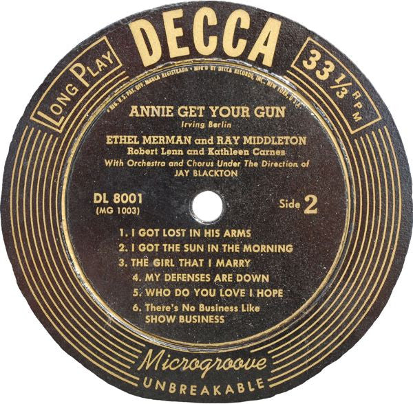 Ethel Merman With Ray Middleton, "Annie Get Your Gun" Original Broadway Cast : Annie Get Your Gun (LP, Album, RE)
