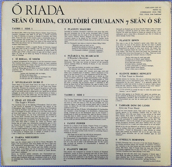 Seán Ó Riada Le Seán Ó Sé Agus Ceoltóirí Chualann : Ó Riada (LP)