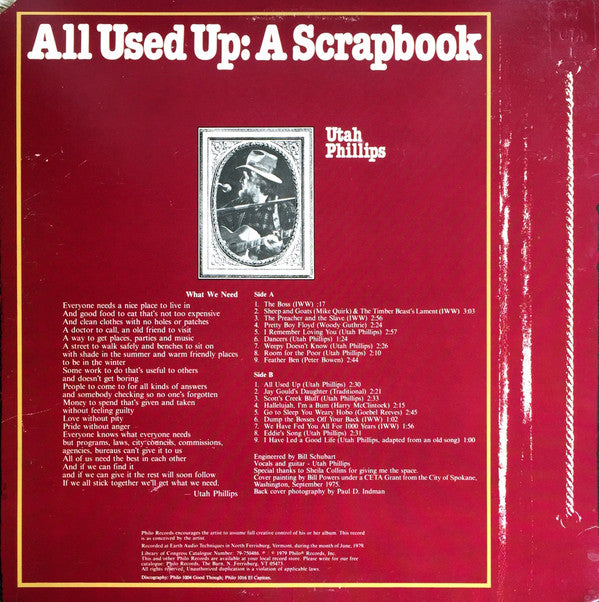 Utah Phillips : All Used Up: A Scrapbook (LP, Album)