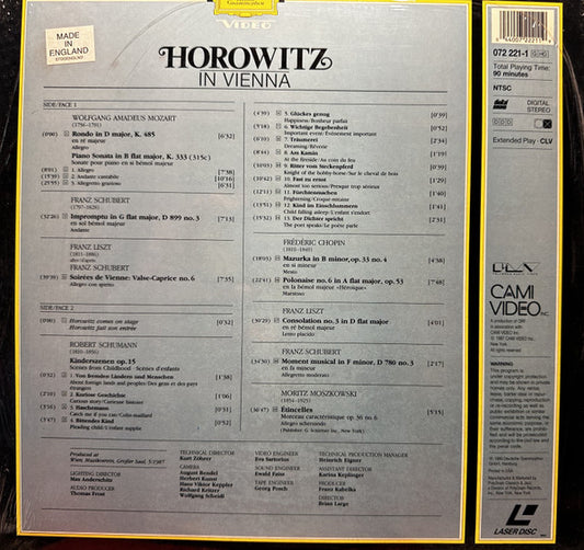 Vladimir Horowitz : Horowitz In Vienna (Laserdisc, 12", Album, NTSC, DDD)