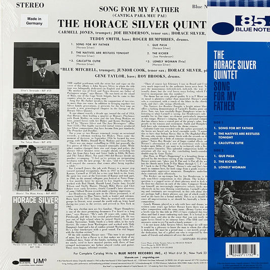 The Horace Silver Quintet : Song For My Father (Cantiga Para Meu Pai) (LP, Album, Ltd, RE, Blu)