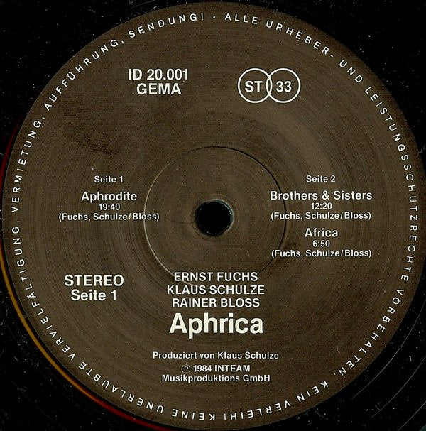 Ernst Fuchs, Klaus Schulze, Rainer Bloss : Aphrica (LP, Album)