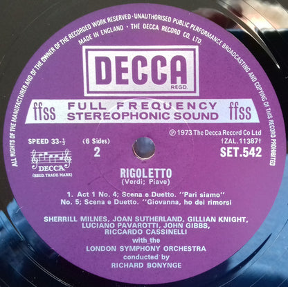 Giuseppe Verdi - Joan Sutherland · Luciano Pavarotti · Sherrill Milnes · Huguette Tourangeau · Martti Talvela · London Symphony Orchestra · Richard Bonynge : Rigoletto (3xLP, Album + Box)