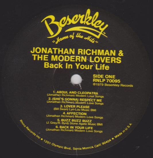 Jonathan Richman & The Modern Lovers : Back In Your Life (LP, Album, RE)