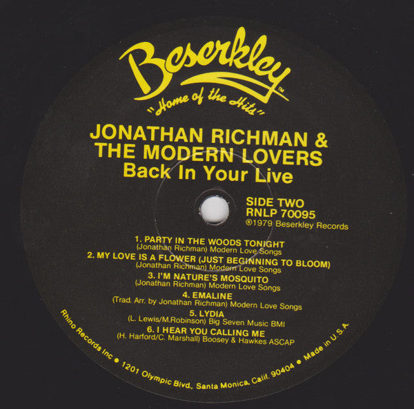 Jonathan Richman & The Modern Lovers : Back In Your Life (LP, Album, RE)