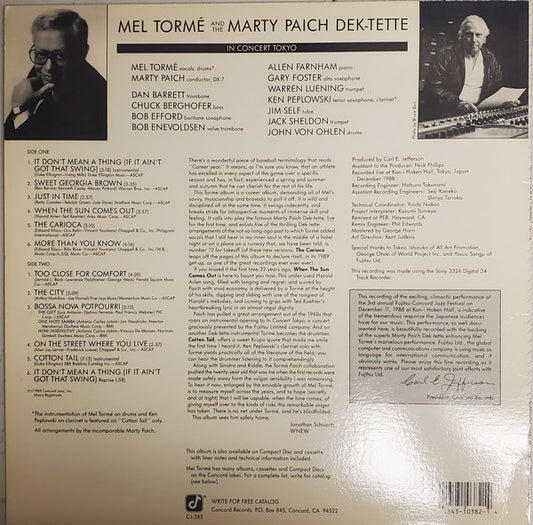 Mel Tormé And The Marty Paich Dek-Tette : In Concert Tokyo (LP, Album)