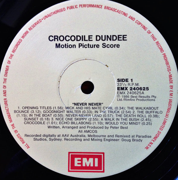 Peter Best : Crocodile Dundee Original Motion Picture Score (LP, Album, Gat)