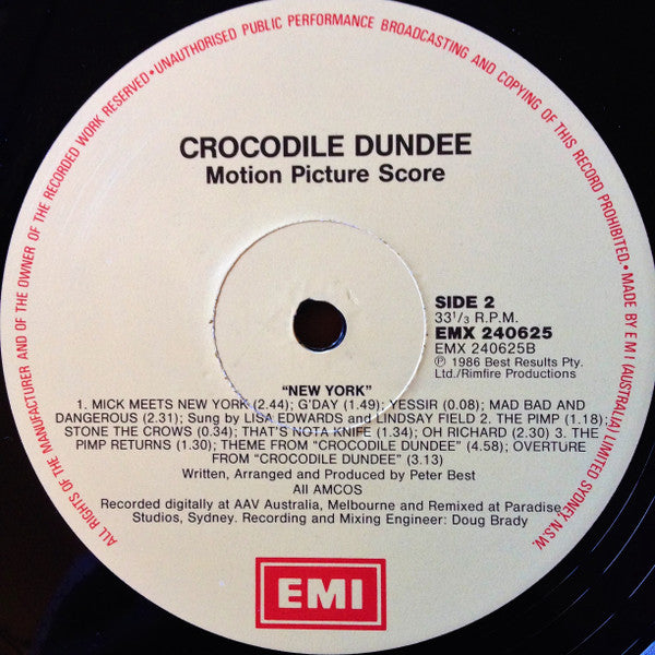 Peter Best : Crocodile Dundee Original Motion Picture Score (LP, Album, Gat)