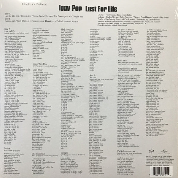 Iggy Pop : Lust For Life (LP, Album, RE, RM, RP, Blu)