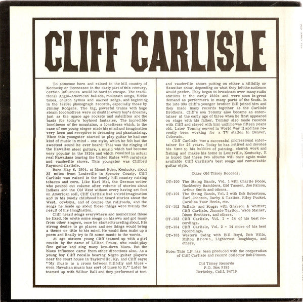 Cliff Carlisle : Volume 1 (LP, Comp)