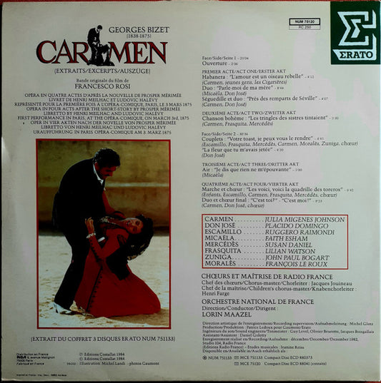 Georges Bizet - Julia Migenes Johnson* / Placido Domingo, Ruggero Raimondi / Faith Esham, Lorin Maazel, Orchestre National De France / Chœurs* Et Maîtrise De Radio France : Carmen (Extraits De L'Enregistrement Original Du Film De Francesco Rosi) (LP, Album)