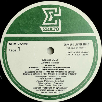 Georges Bizet - Julia Migenes Johnson* / Placido Domingo, Ruggero Raimondi / Faith Esham, Lorin Maazel, Orchestre National De France / Chœurs* Et Maîtrise De Radio France : Carmen (Extraits De L'Enregistrement Original Du Film De Francesco Rosi) (LP, Album)