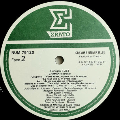 Georges Bizet - Julia Migenes Johnson* / Placido Domingo, Ruggero Raimondi / Faith Esham, Lorin Maazel, Orchestre National De France / Chœurs* Et Maîtrise De Radio France : Carmen (Extraits De L'Enregistrement Original Du Film De Francesco Rosi) (LP, Album)