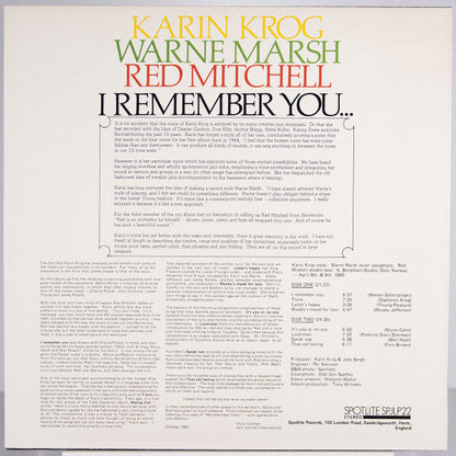 Karin Krog, Warne Marsh, Red Mitchell : I Remember You... (LP, Album)