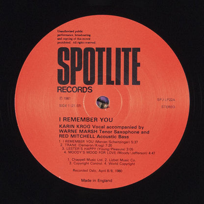 Karin Krog, Warne Marsh, Red Mitchell : I Remember You... (LP, Album)