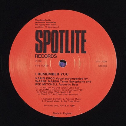 Karin Krog, Warne Marsh, Red Mitchell : I Remember You... (LP, Album)