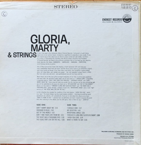 Gloria Lynne : Gloria, Marty & Strings (LP, Album, Gol)