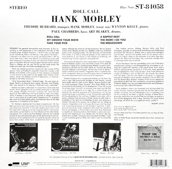 Hank Mobley : Roll Call (LP, Album, RE, 180)