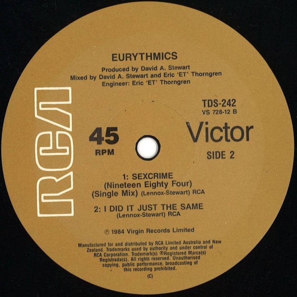 Eurythmics : Sexcrime (Nineteen Eighty Four) (12", Single)