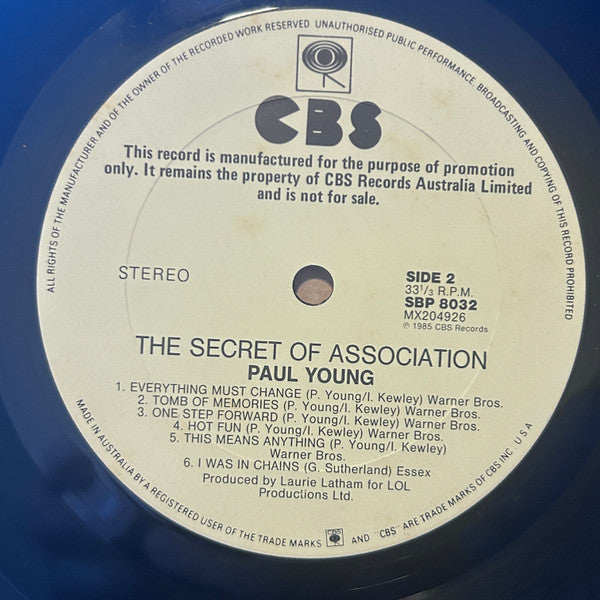 Paul Young : The Secret Of Association (LP, Album, Promo)