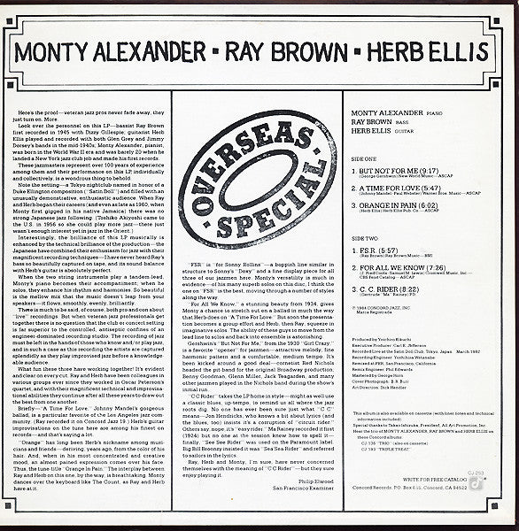 Monty Alexander, Ray Brown, Herb Ellis : Overseas Special (LP, Album)