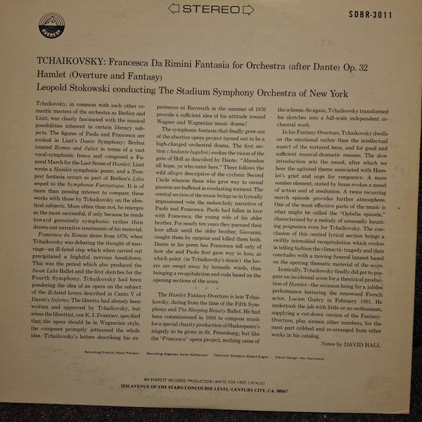 Tchaikovsky*, Leopold Stokowski Conducting  The Stadium Symphony Orchestra Of New York : Francesca Da Rimini, (Fantasia For Orchestra (After Dante) Op. 32) / Hamlet (Overture And Fantasy) (LP, RE, Ora)