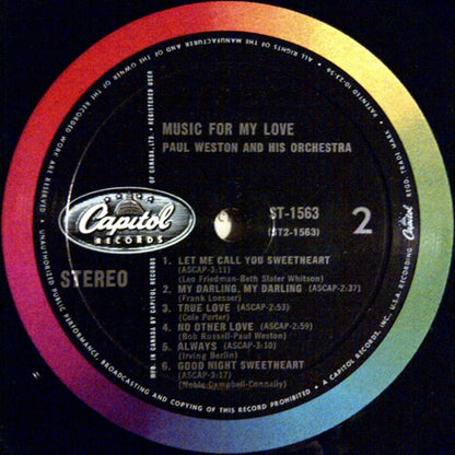 Paul Weston (2) : Music For My Love (LP, Comp)