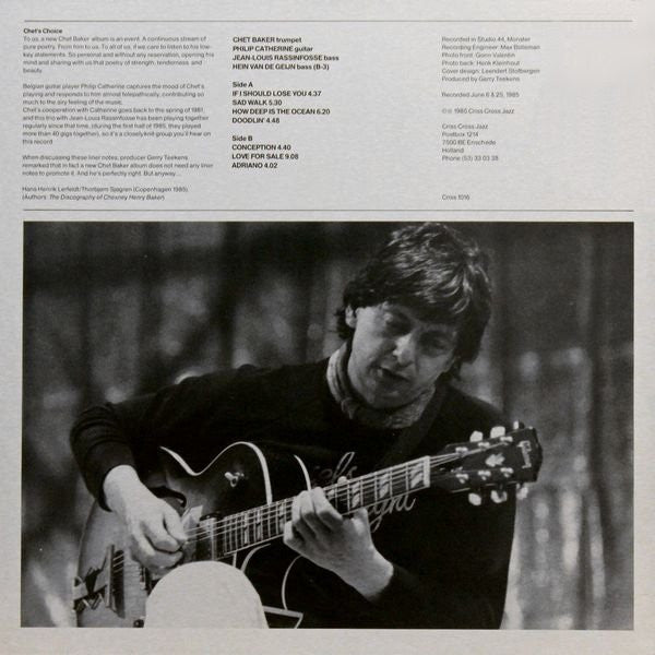 Chet Baker Trio Featuring Philip Catherine : Chet's Choice (LP, Album)